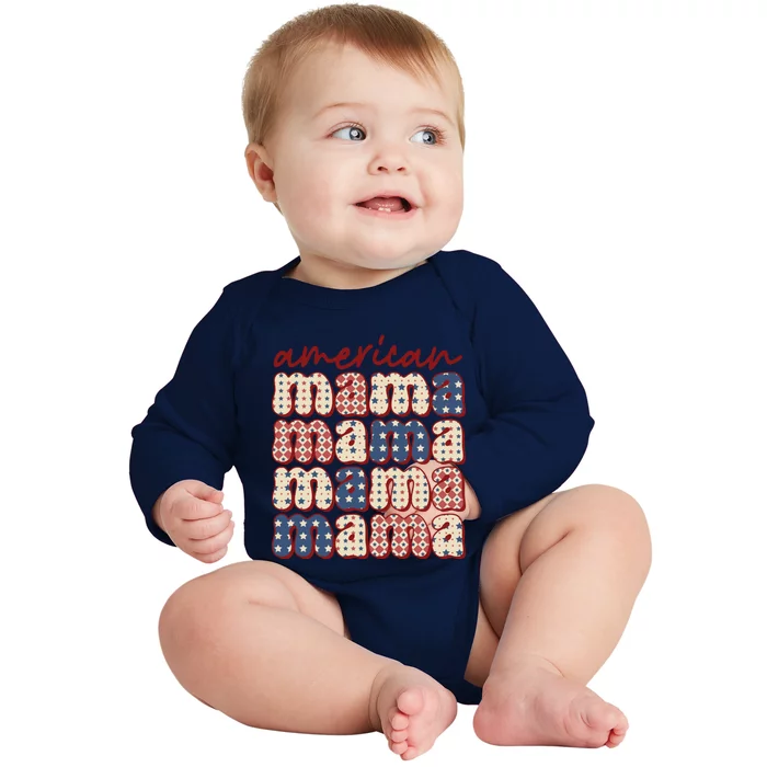 American Mama Mom Life Patriotic American Flag Gift Baby Long Sleeve Bodysuit