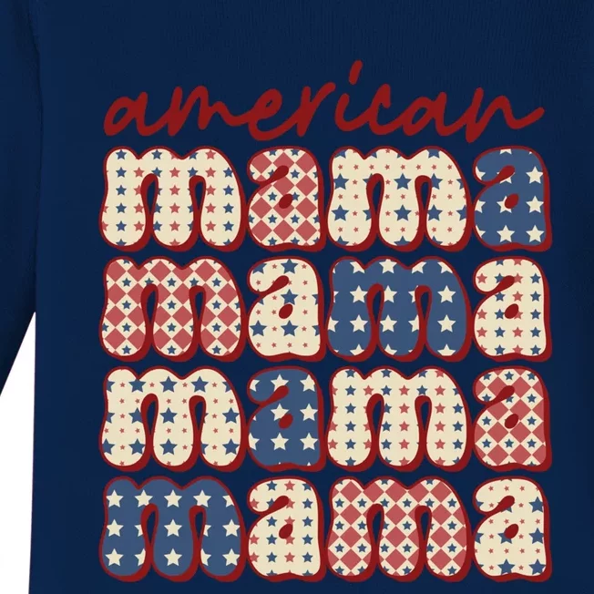 American Mama Mom Life Patriotic American Flag Gift Baby Long Sleeve Bodysuit