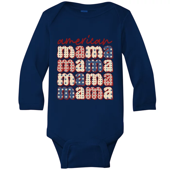 American Mama Mom Life Patriotic American Flag Gift Baby Long Sleeve Bodysuit