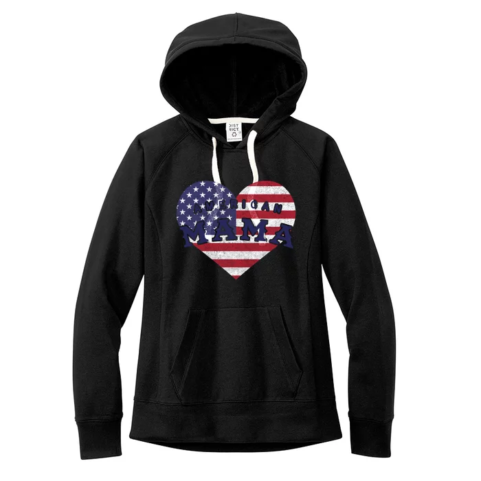 American Mama Meaningful Gift 4th Of July Usa Flag Heart Meaningful Gift Women's Fleece Hoodie