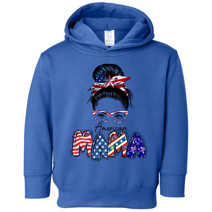 American Mama Messy Hair Bun Patriotic Mommy Gift Toddler Hoodie