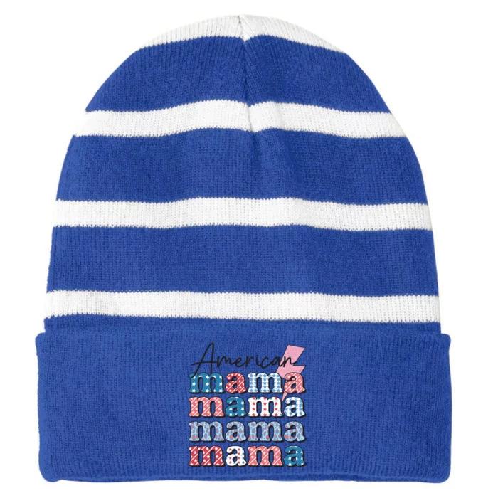 American Mama Mini Matching Mom Daughter 4th Of July Retro Meaningful Gift Striped Beanie with Solid Band