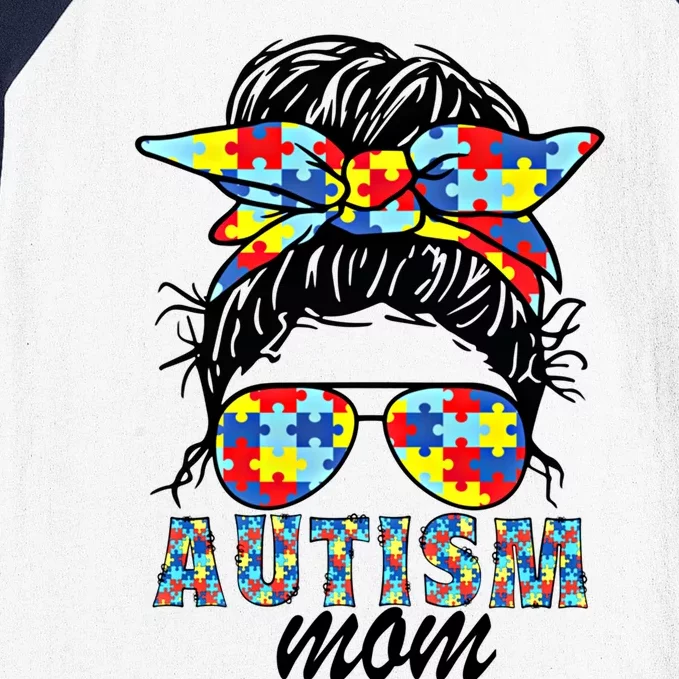 Autism Mom Messy Bun Sunglasses Bandana Mother’S Day Gift Baseball Sleeve Shirt