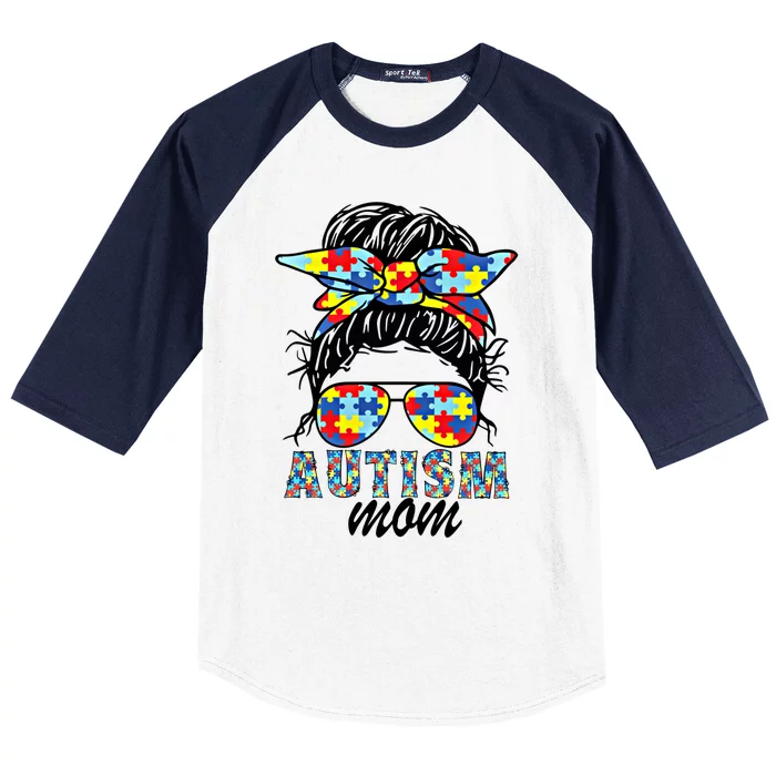 Autism Mom Messy Bun Sunglasses Bandana Mother’S Day Gift Baseball Sleeve Shirt