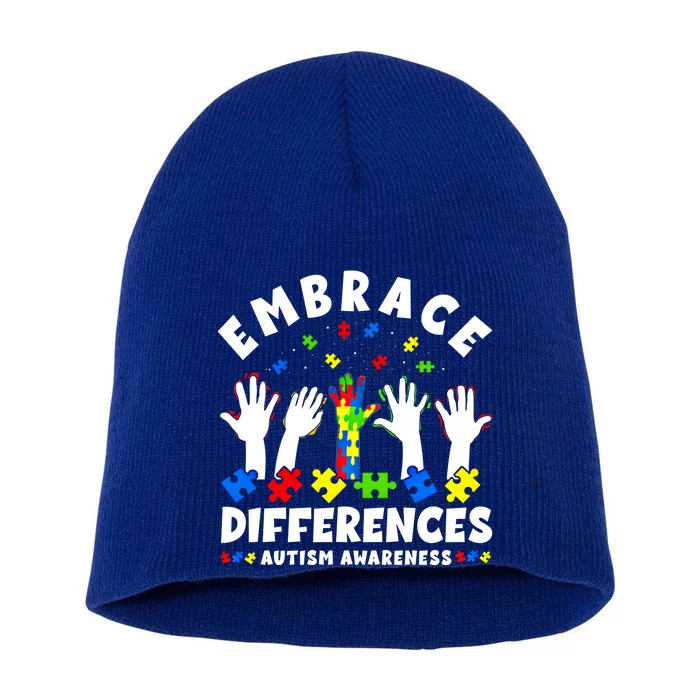 Autism Mom Mother Mama Embrace Differences Funny Gift Short Acrylic Beanie