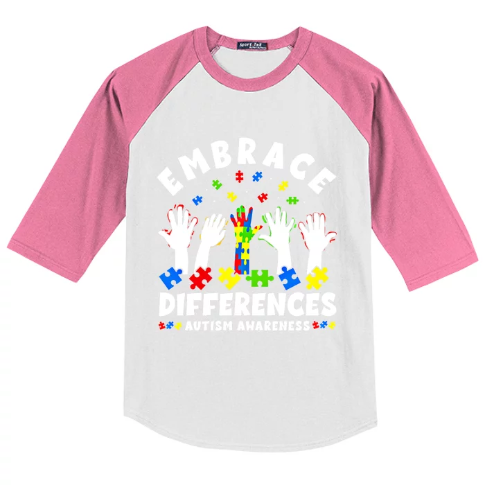 Autism Mom Mother Mama Embrace Differences Funny Gift Kids Colorblock Raglan Jersey