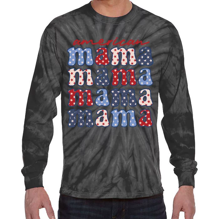 American Mama Matching Family 4th Of July American Flag Tie-Dye Long Sleeve Shirt