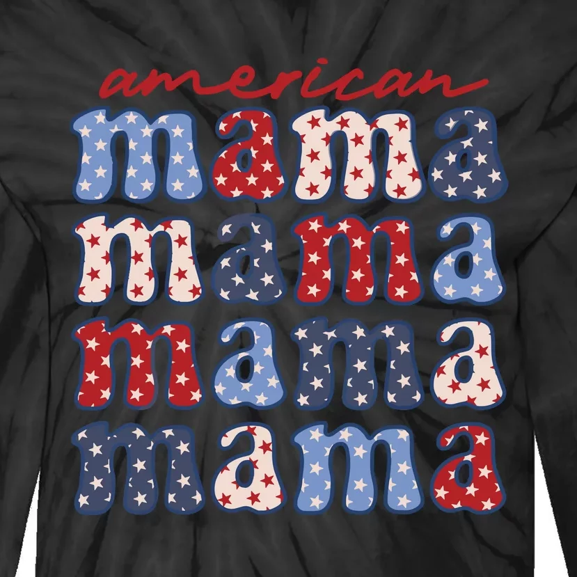 American Mama Matching Family 4th Of July American Flag Tie-Dye Long Sleeve Shirt