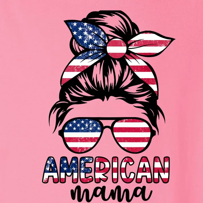 American Mama Messy Bun Glasses USA Flag 4th Of July Woman Toddler Long Sleeve Shirt