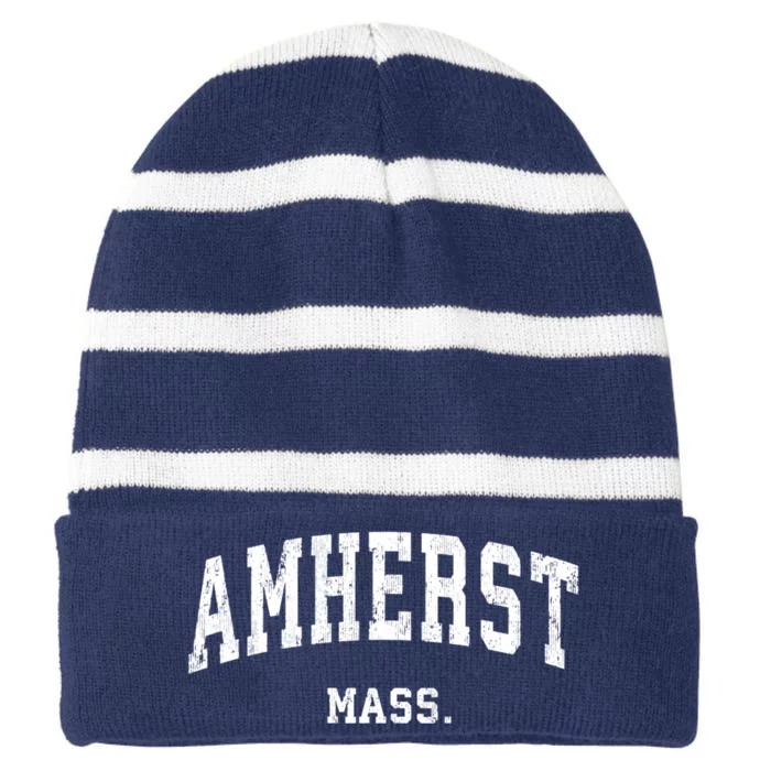 Amherst Mass. Massachusetts Ma Vintage Varsity Sports Design Striped Beanie with Solid Band