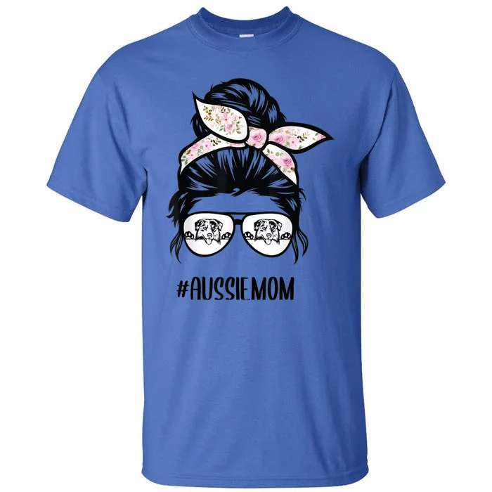 Aussie Mom Messy Bun Hair Glasses Funny Gift Tall T-Shirt