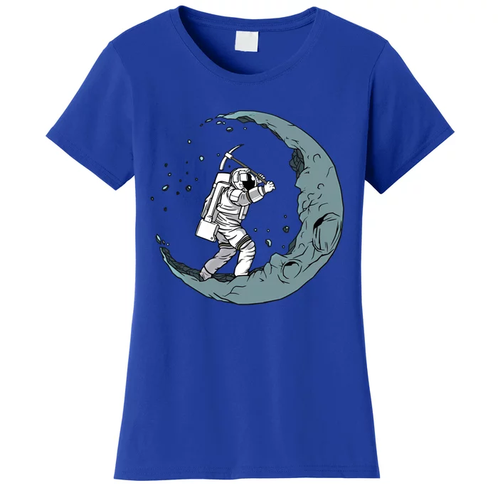 Astronaut Mining Moon With Pickaxe Graphic Cute Gift Women's T-Shirt