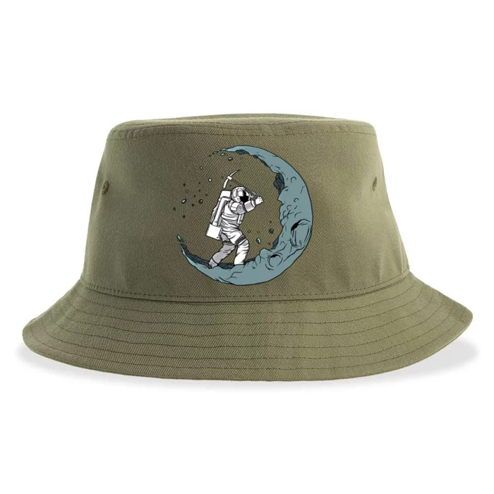 Astronaut Mining Moon With Pickaxe Graphic Cute Gift Sustainable Bucket Hat