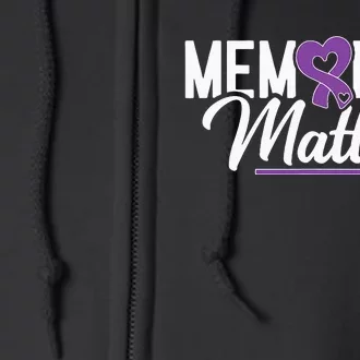 Alzheimer Memories Matter Purple Ribbon Dementia Warrior Full Zip Hoodie