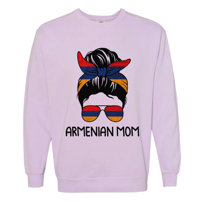 Armenian Mom Messy Bun Sunglasses Flag Mothers Day Garment-Dyed Sweatshirt