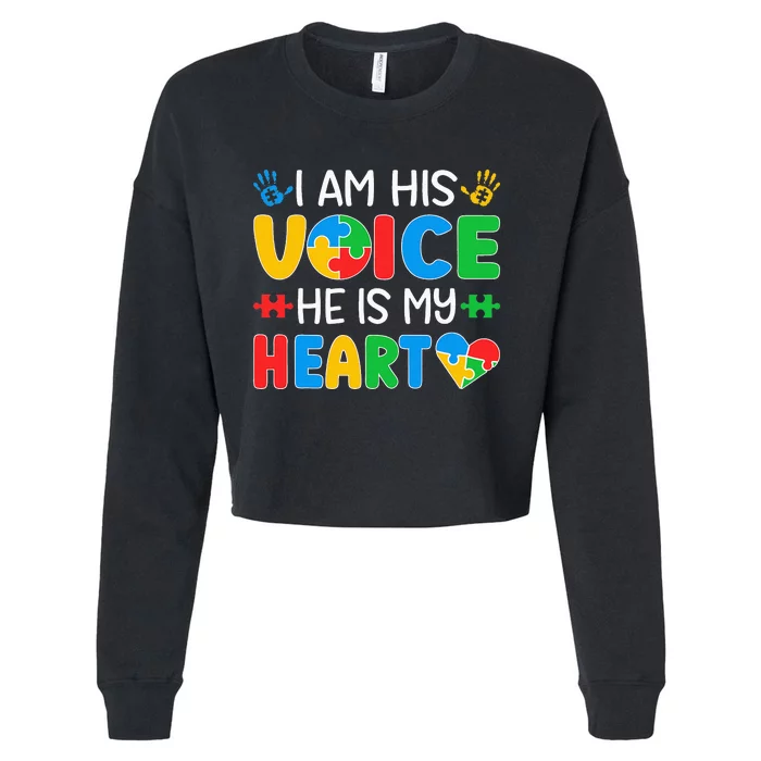 Autism Mom Mama Autism Daddy Papa Autism Awareness Cropped Pullover Crew