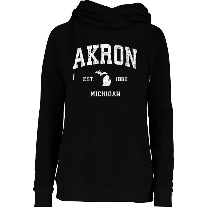 Akron Michigan Mi Vintage Athletic Womens Funnel Neck Pullover Hood