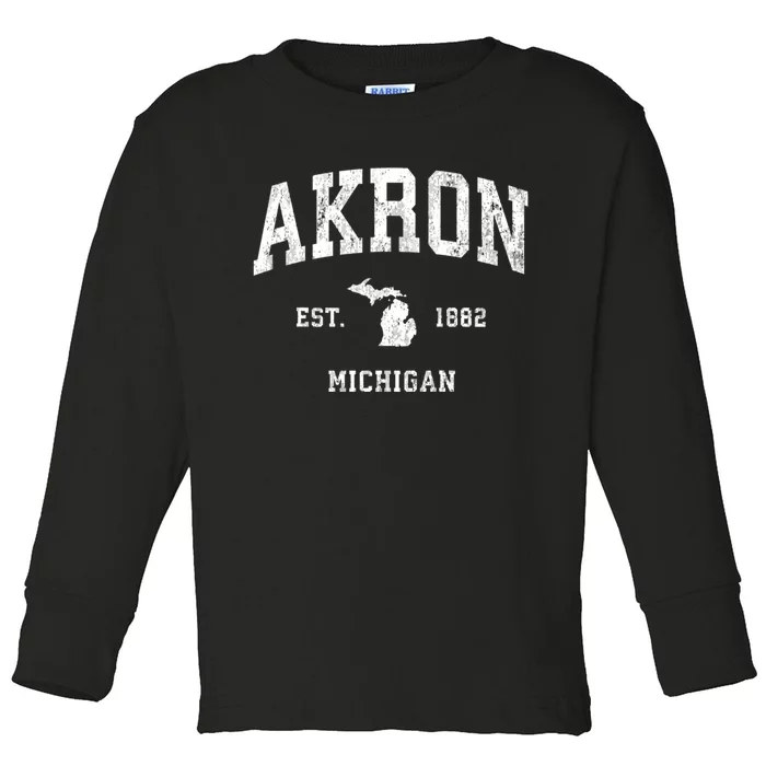 Akron Michigan Mi Vintage Athletic Toddler Long Sleeve Shirt