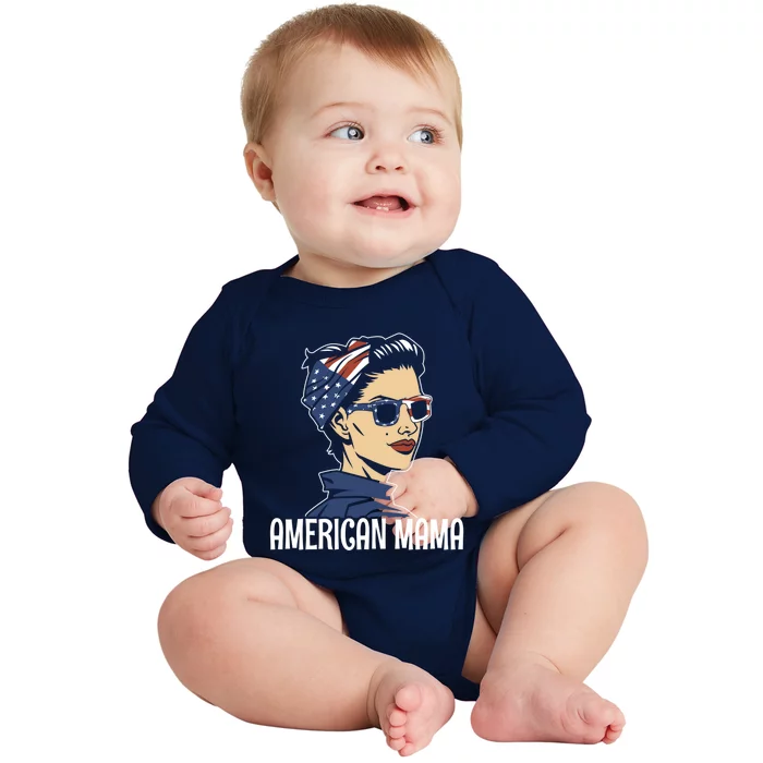 American Mama Made Patriotic American 4th Of July Gift Baby Long Sleeve Bodysuit