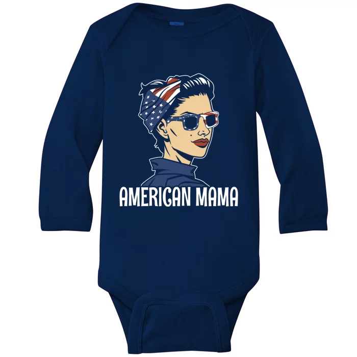 American Mama Made Patriotic American 4th Of July Gift Baby Long Sleeve Bodysuit