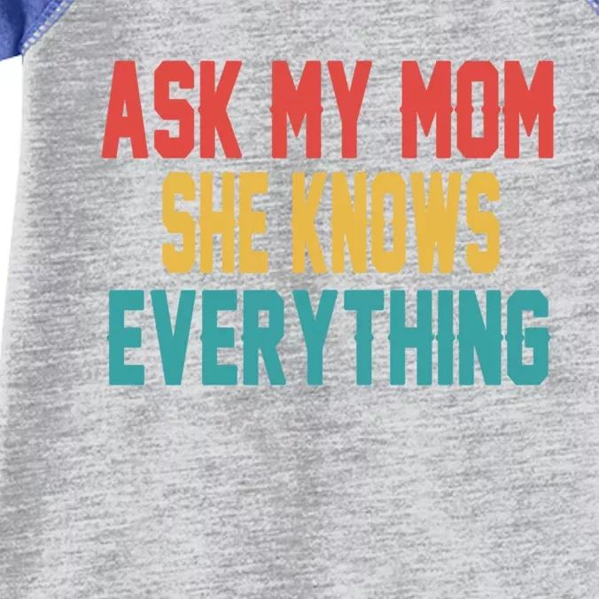 Ask My Mom She Knows Everything Funny Great Gift Infant Baby Jersey Bodysuit