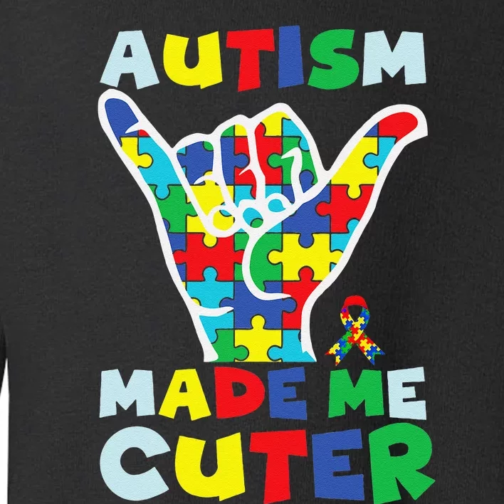 Autism Made Me Cuter Autism Puzzle Ribbon Hand Toddler Sweatshirt