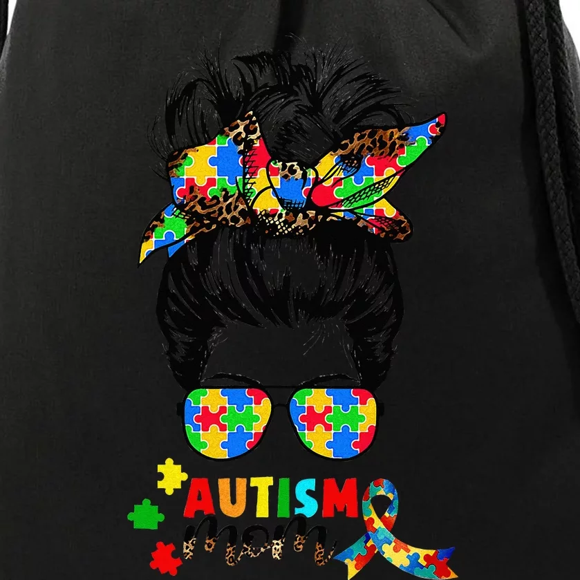 Autism Mom Messy Bun  Autism Awareness Puzzle Ribbon Drawstring Bag