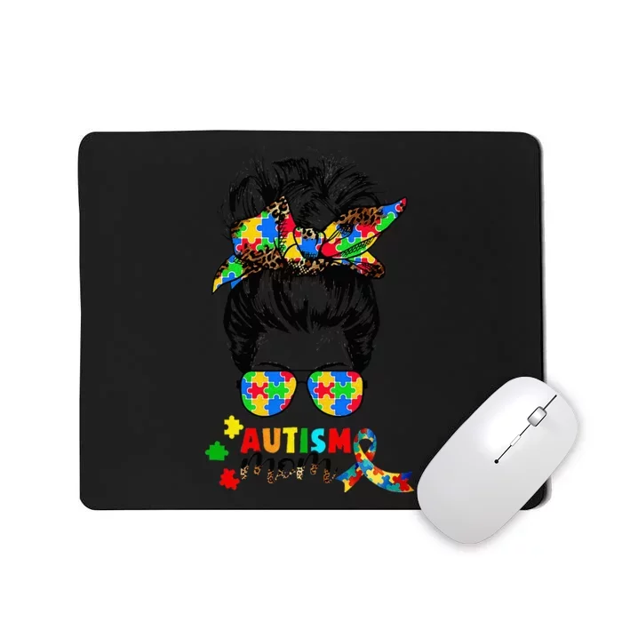 Autism Mom Messy Bun  Autism Awareness Puzzle Ribbon Mousepad