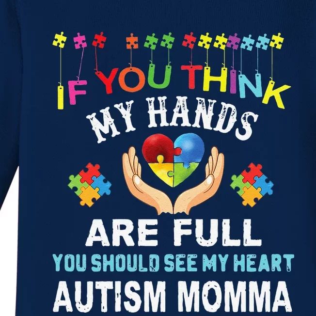 Autism Momma Mom Mommy Autism Awareness Love Heart Puzzle Baby Long Sleeve Bodysuit