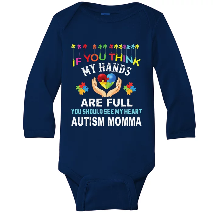 Autism Momma Mom Mommy Autism Awareness Love Heart Puzzle Baby Long Sleeve Bodysuit