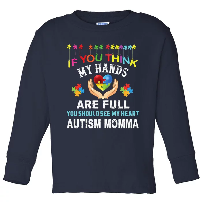 Autism Momma Mom Mommy Autism Awareness Love Heart Puzzle Toddler Long Sleeve Shirt