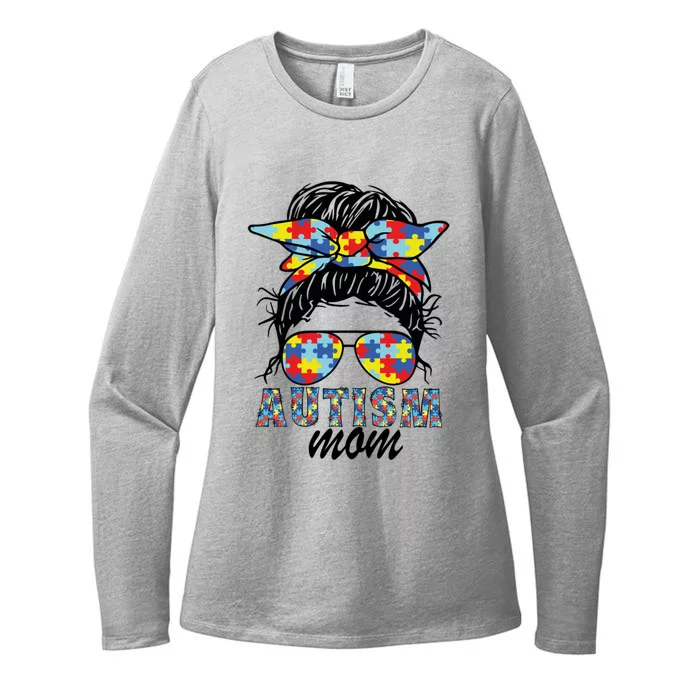 Autism Mom Messy Bun Sunglasses Bandana Mother’S Day Great Gift Womens CVC Long Sleeve Shirt