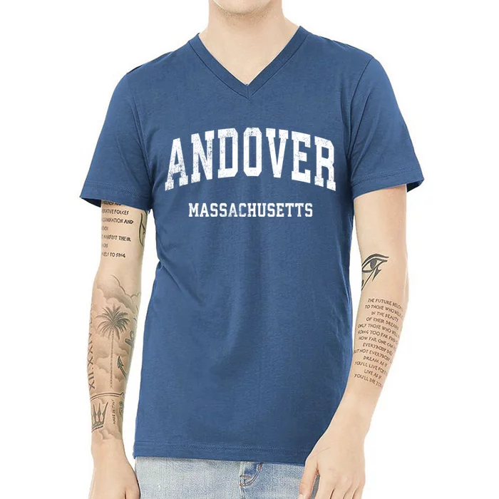 Andover Massachusetts Ma Vintage Athletic Sports Design Established V-Neck T-Shirt