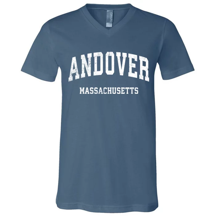 Andover Massachusetts Ma Vintage Athletic Sports Design Established V-Neck T-Shirt