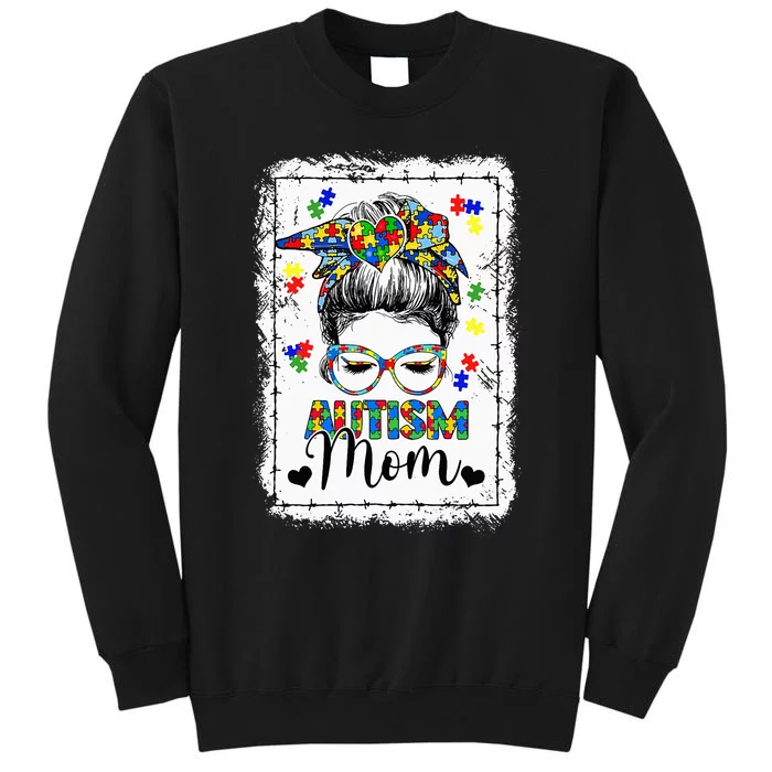 Autism Mom Messy Bun Mother’s Day Autism Awareness Tall Sweatshirt