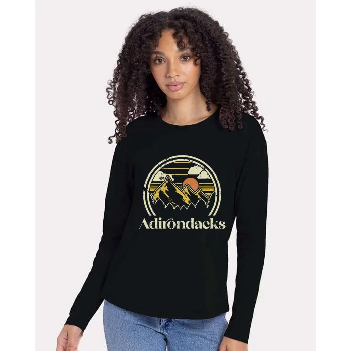 Adirondacks Mountains New York Vintage Hiking Camp Retro Womens Cotton Relaxed Long Sleeve T-Shirt