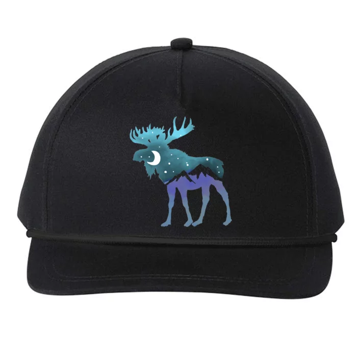 Artistic Moose Night Sky Moon And Stars Retro Graphic Funny Gift Snapback Five-Panel Rope Hat