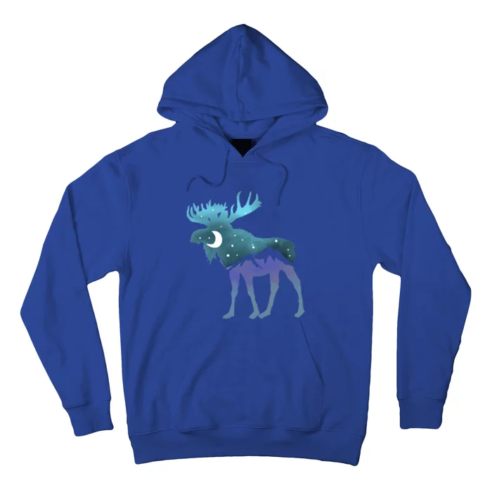 Artistic Moose Night Sky Moon And Stars Retro Graphic Funny Gift Hoodie