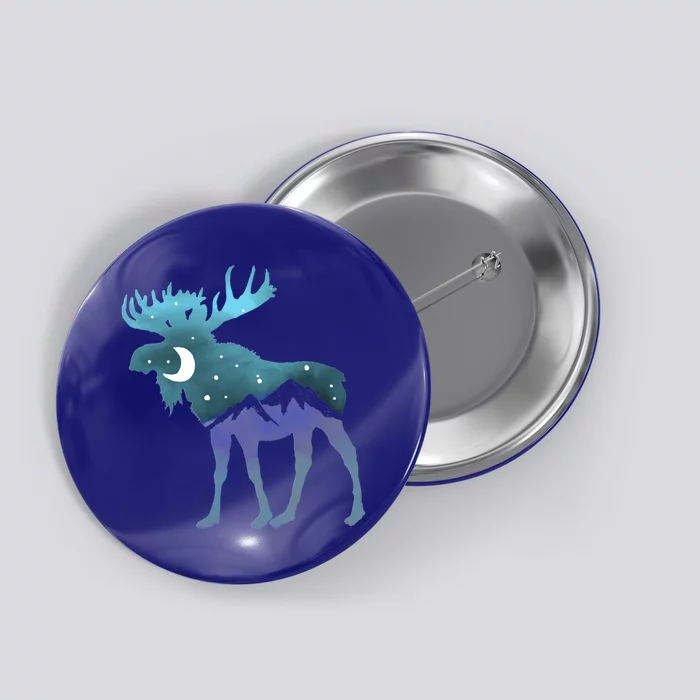 Artistic Moose Night Sky Moon And Stars Retro Graphic Cute Gift Button