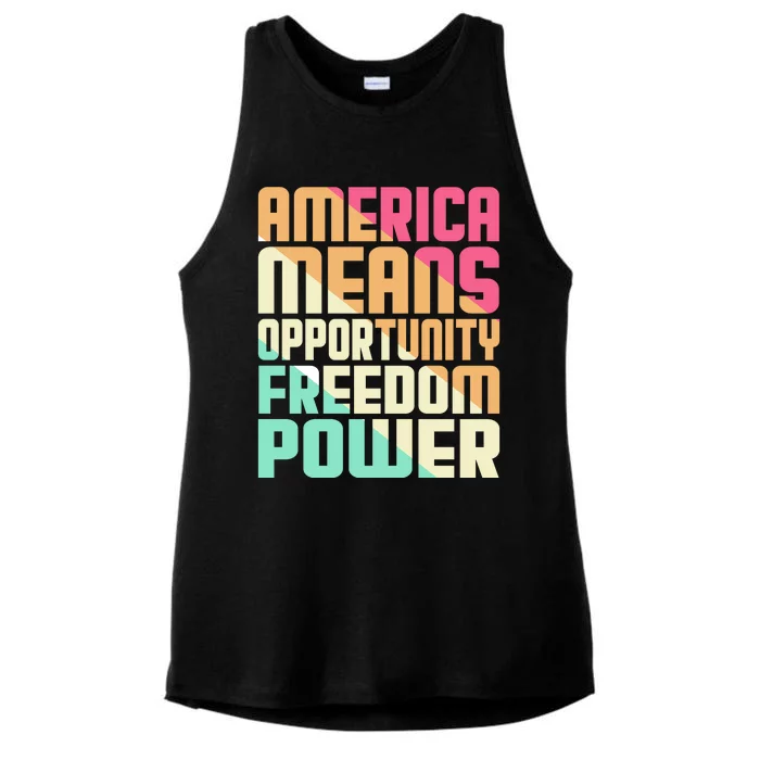 America Means Opportunity Freedom Power Ladies Tri-Blend Wicking Tank