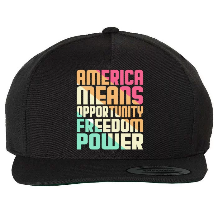 America Means Opportunity Freedom Power Wool Snapback Cap