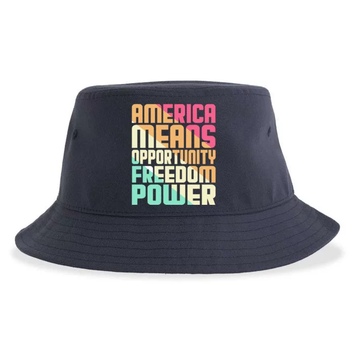 America Means Opportunity Freedom Power Sustainable Bucket Hat