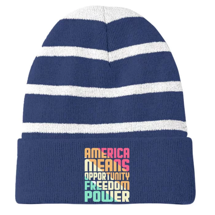 America Means Opportunity Freedom Power Striped Beanie with Solid Band