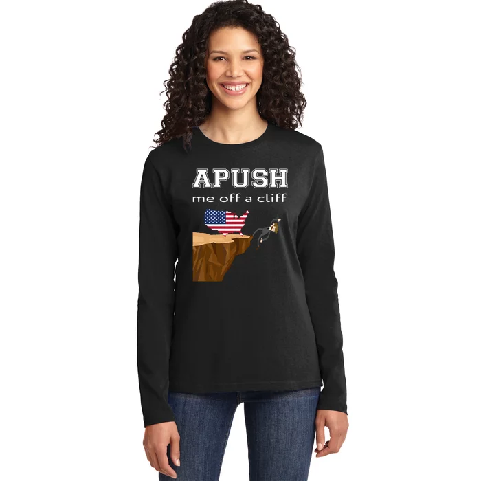 Apush Me Off A Cliff 2024 Ap Exam For Students Funny Trendy Ladies Long Sleeve Shirt