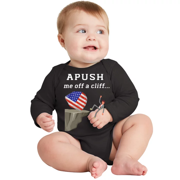 Apush Me Off A Cliff 2024 Ap Exam For Students Funny Trendy Baby Long Sleeve Bodysuit