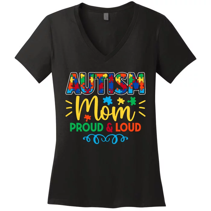 Autism Mom Proud & Loud Graphic Women's V-Neck T-Shirt