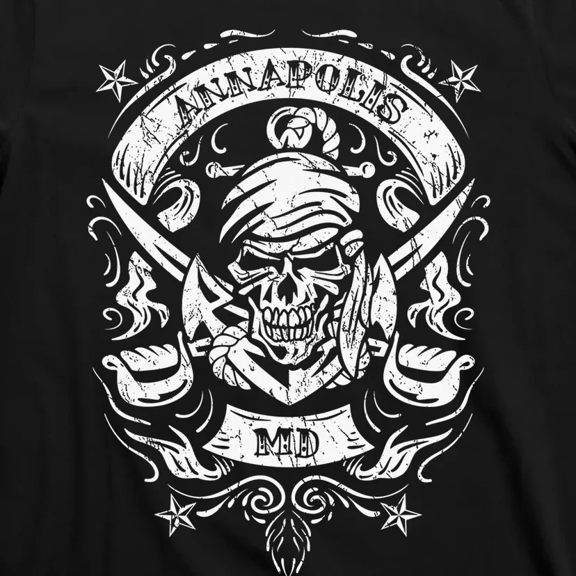 Annapolis Maryland Pirate Skull and Crossed Swords Design T-Shirt