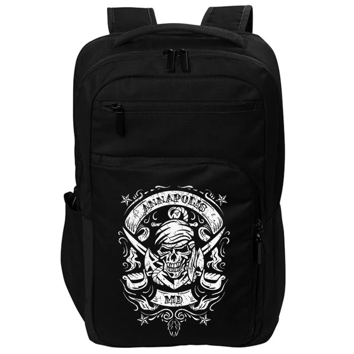 Annapolis Maryland Pirate Skull and Crossed Swords Design Impact Tech Backpack