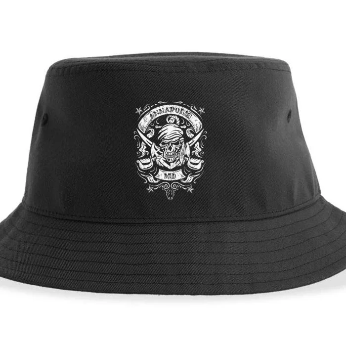 Annapolis Maryland Pirate Skull and Crossed Swords Design Sustainable Bucket Hat