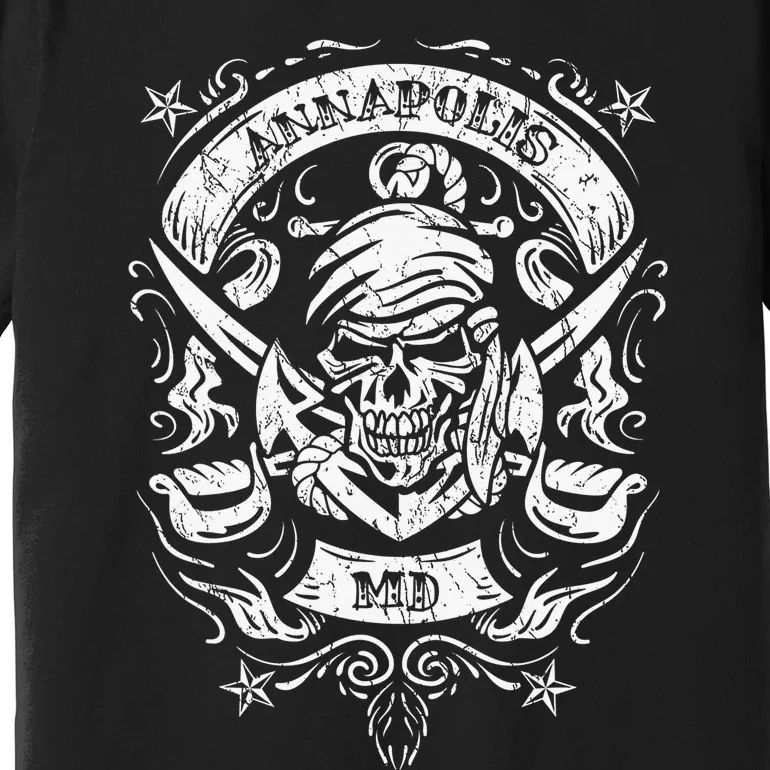 Annapolis Maryland Pirate Skull and Crossed Swords Design Premium T-Shirt